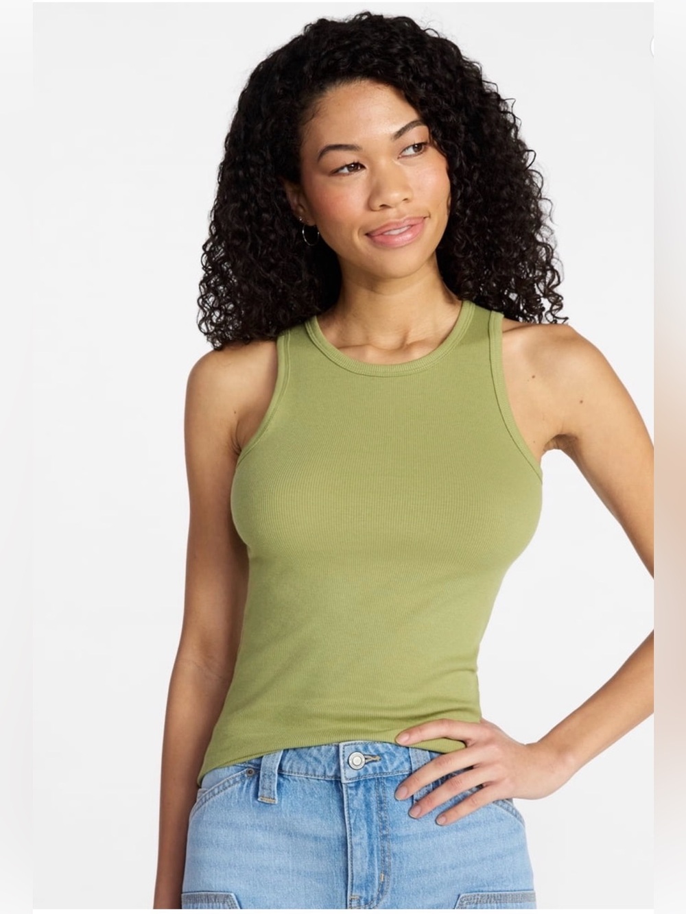 No Boundaries Ribbed High Neck Tank Top- Iguana- XXL
